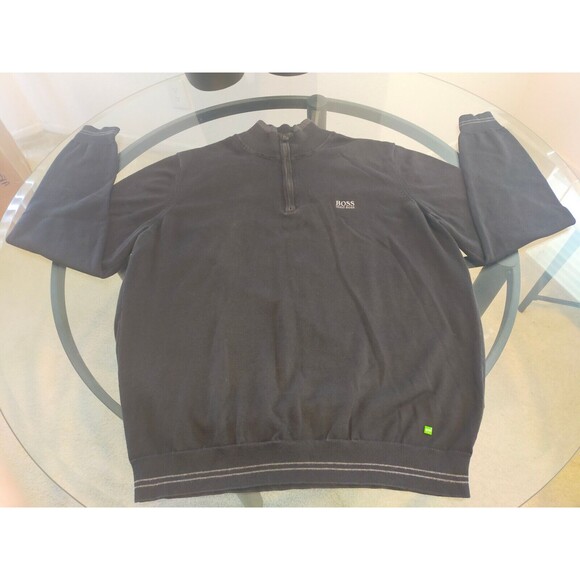 Hugo Boss Gray Lining Black Zip Long Sleeve Sweater Size XL